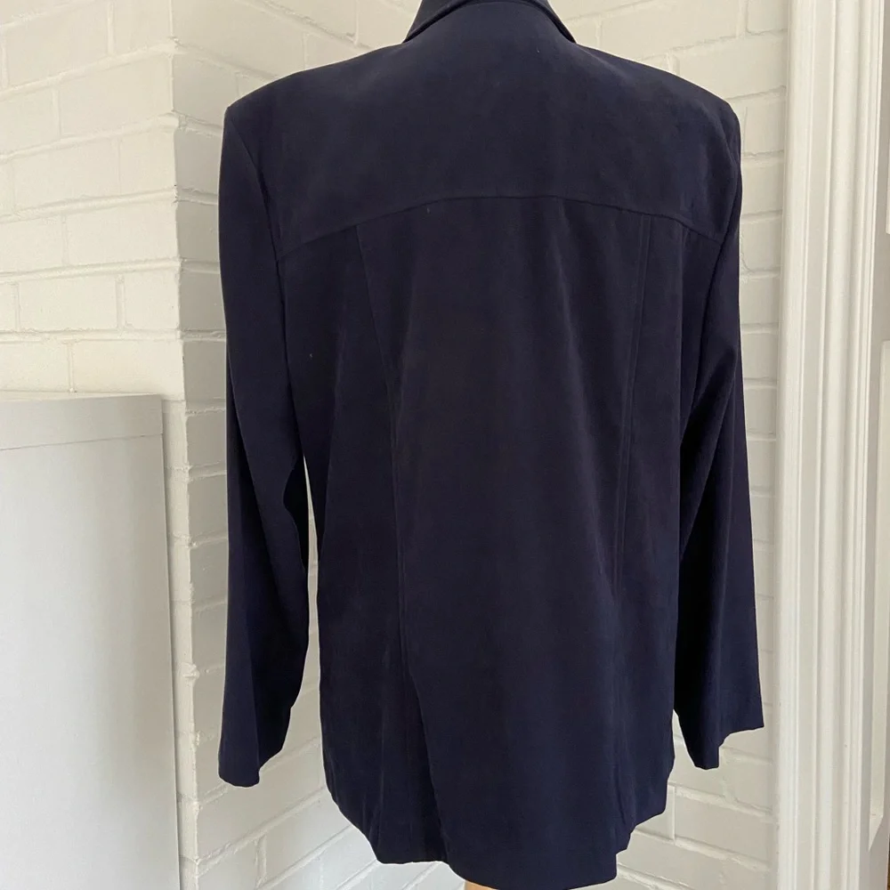Women's Navy Blue Faux Ultra Suede Oversized Shirt Size 14 - Picture 2 of 7